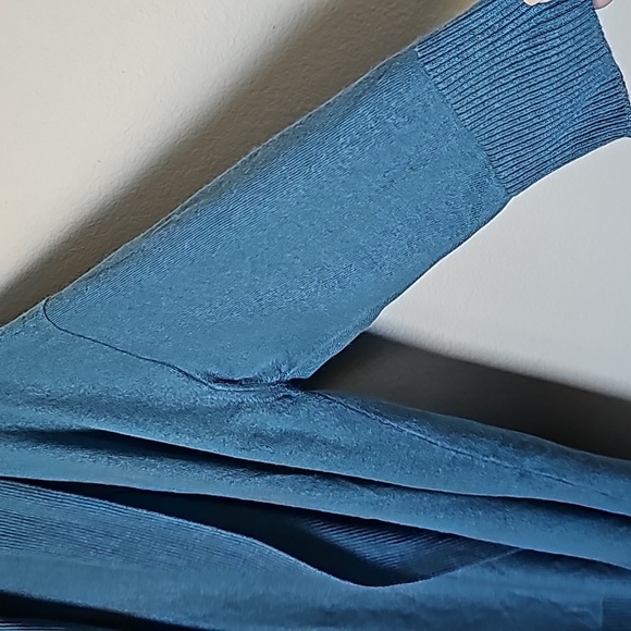 Eskandar Lagenlook Coastal Grandma shawl collar open front cardigan Lyons Blue - Picture 3 of 8